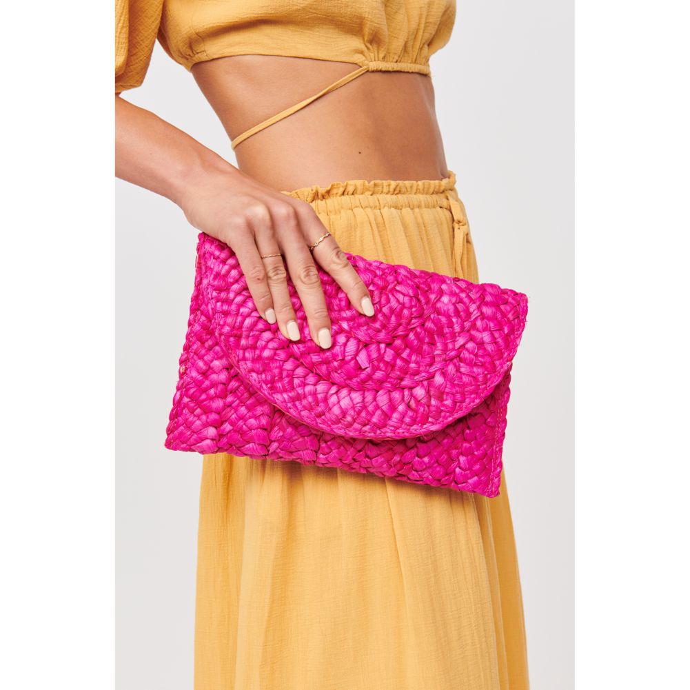 Woman wearing Magenta Urban Expressions Aegean Clutch 840611100771 View 4 | Magenta