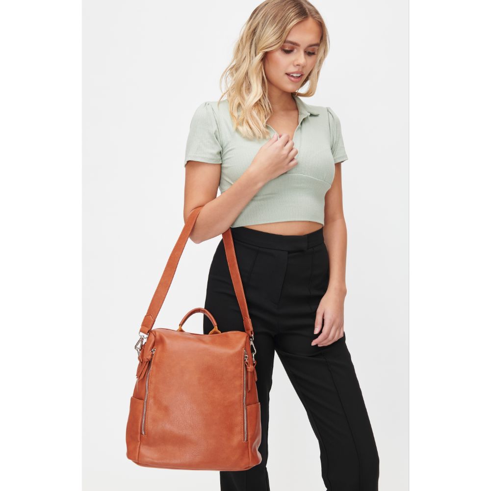 Woman wearing Tan Urban Expressions Edie Backpack 818209010290 View 4 | Tan