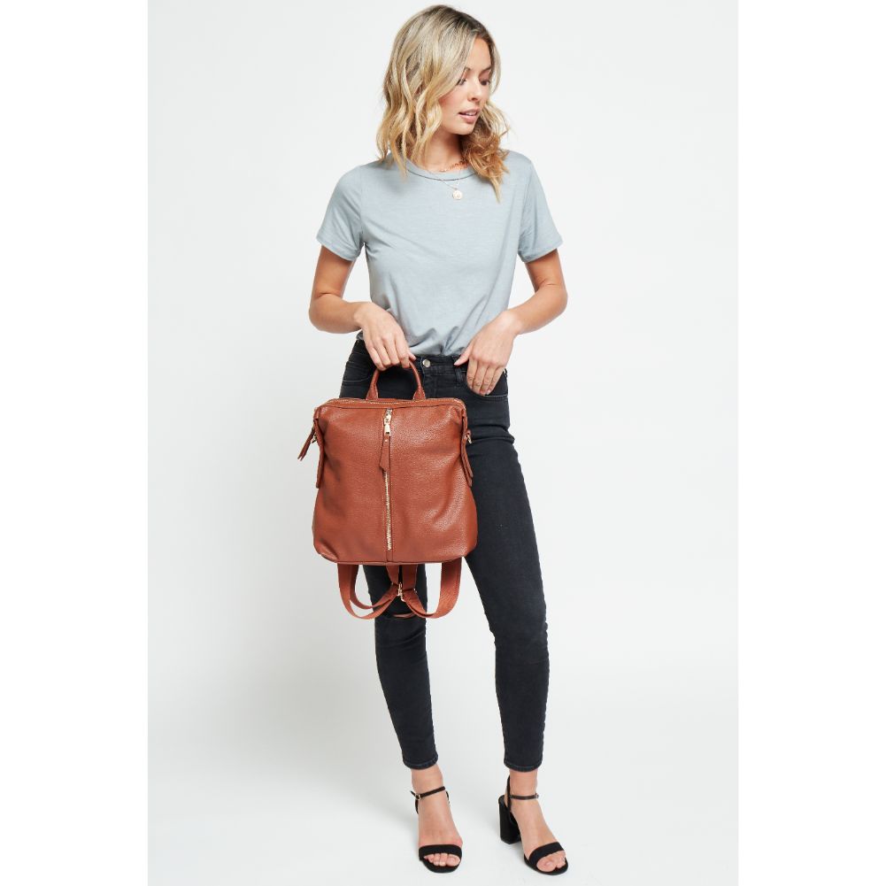 Woman wearing Cognac Urban Expressions Kenzie Backpack 840611133601 View 2 | Cognac