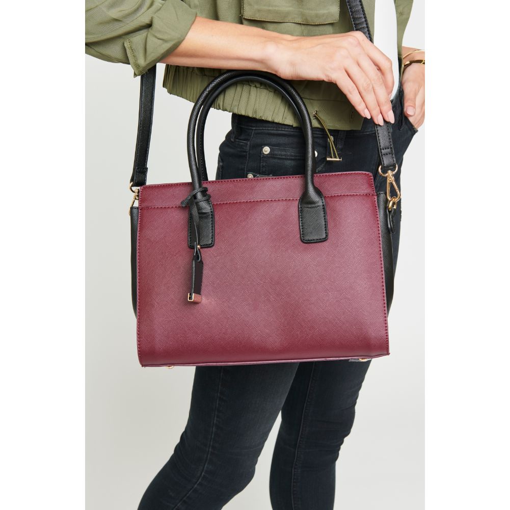 Woman wearing Burgundy Urban Expressions Delancey Tote NA-840611153593 View 1 | Burgundy