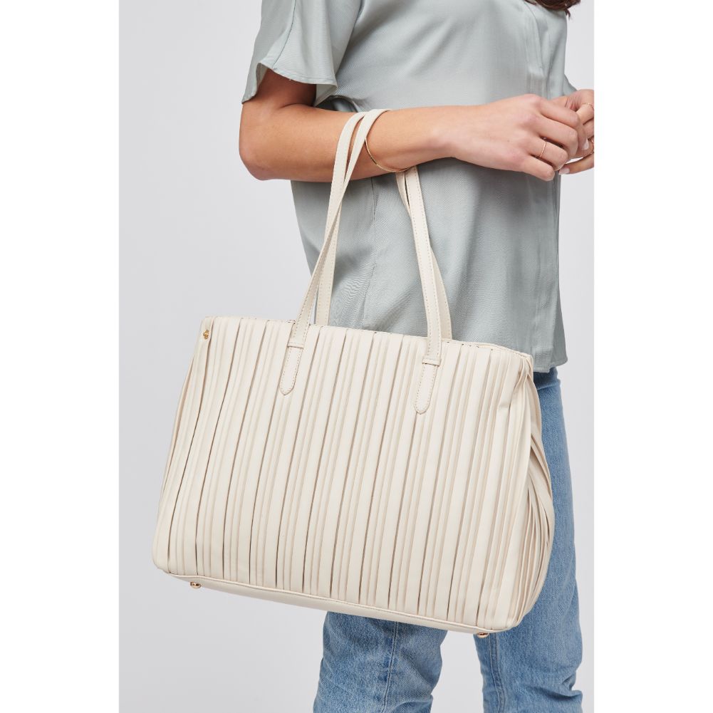 Woman wearing Oatmilk Urban Expressions Maura Tote 818209015974 View 2 | Oatmilk