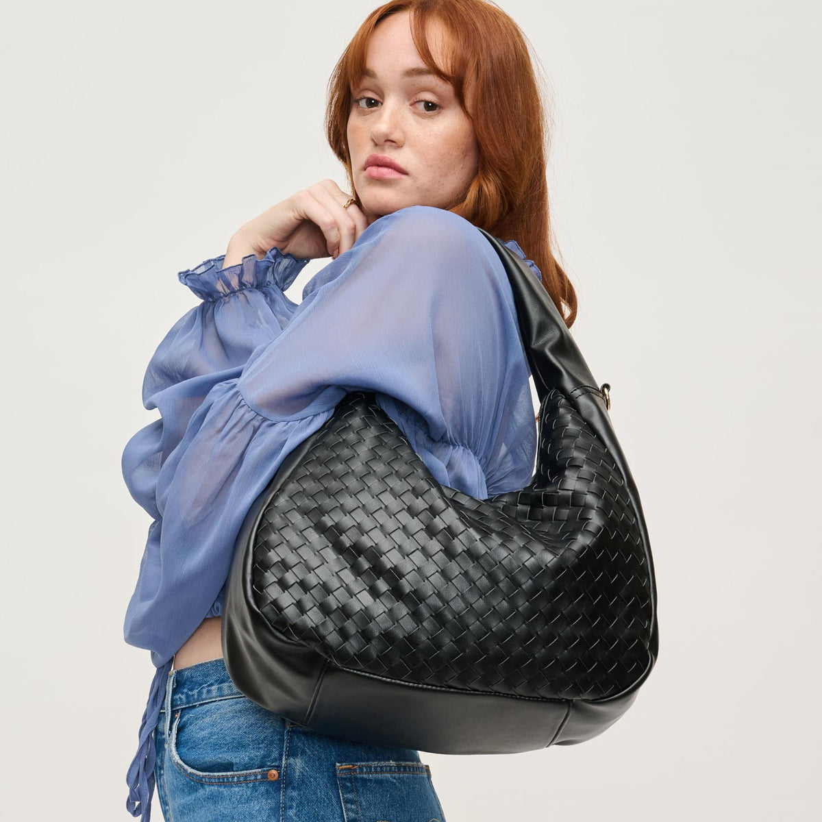 Woman wearing Black Urban Expressions Maira Hobo 840611148094 View 2 | Black