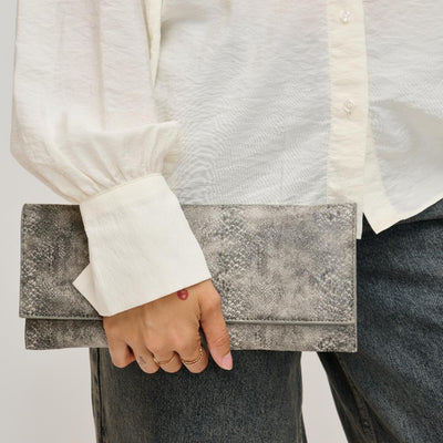 Woman wearing Grey Urban Expressions Adelle Clutch 840611139696 View 1 | Grey