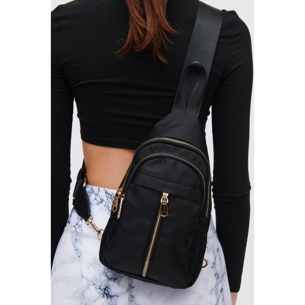 Woman wearing Black Urban Expressions Wagner Sling Backpack 840611108340 View 4 | Black