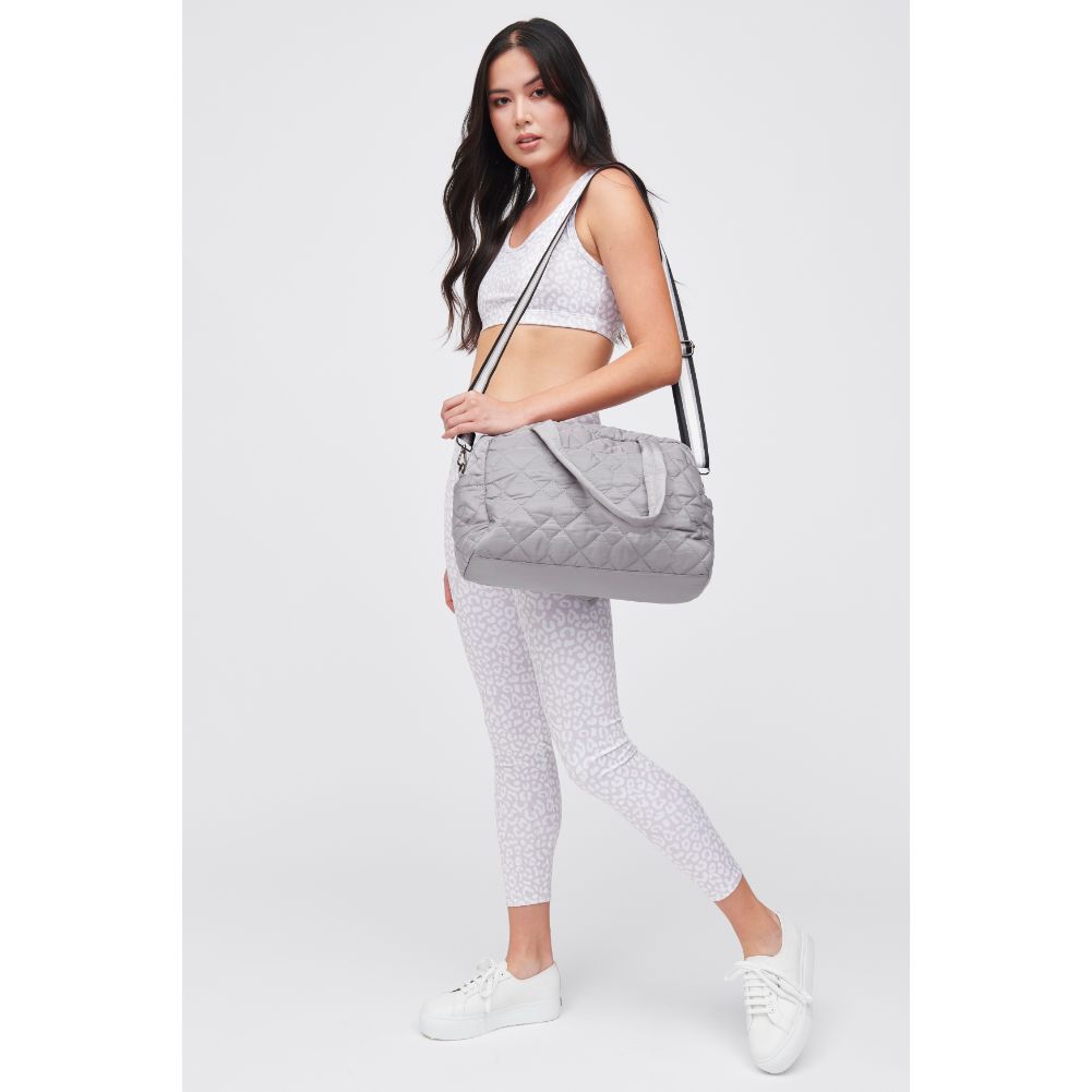 Woman wearing Grey Urban Expressions Spencer - Quilted Nylon Weekender 840611184269 View 3 | Grey