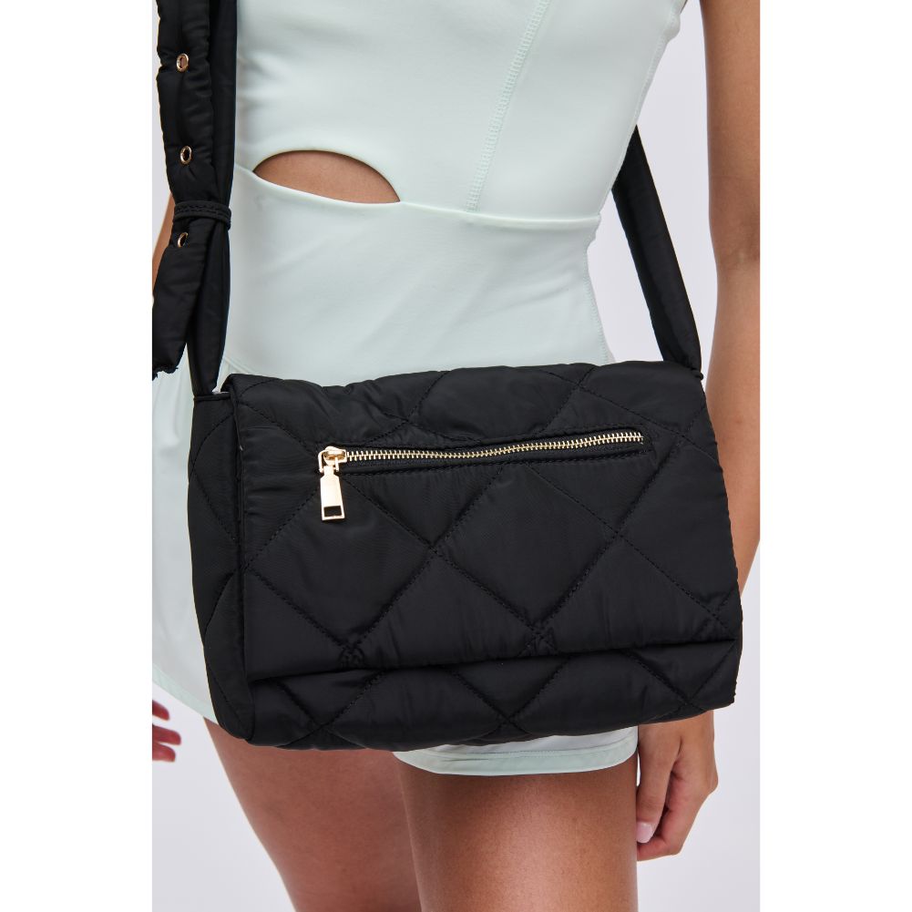 Woman wearing Black Urban Expressions Carson - Quilted Nylon Crossbody 840611114488 View 4 | Black