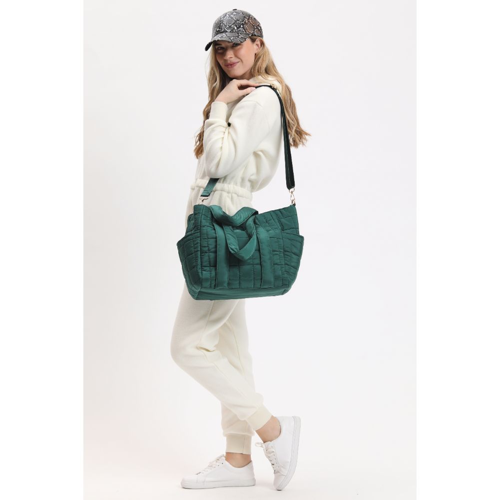 Woman wearing Emerald Urban Expressions August - Quilted Nylon Tote 840611114471 View 4 | Emerald