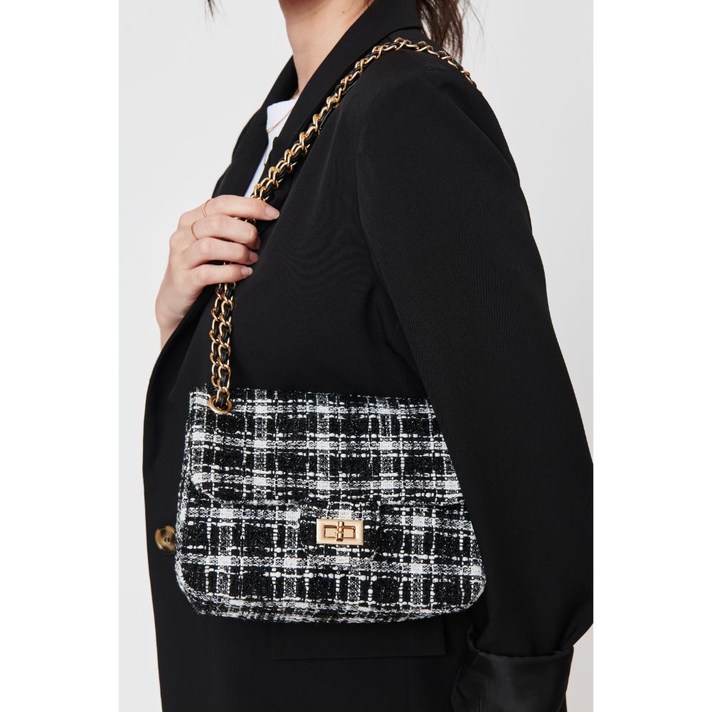 Woman wearing Black White Urban Expressions Alexina Crossbody 840611103116 View 2 | Black White