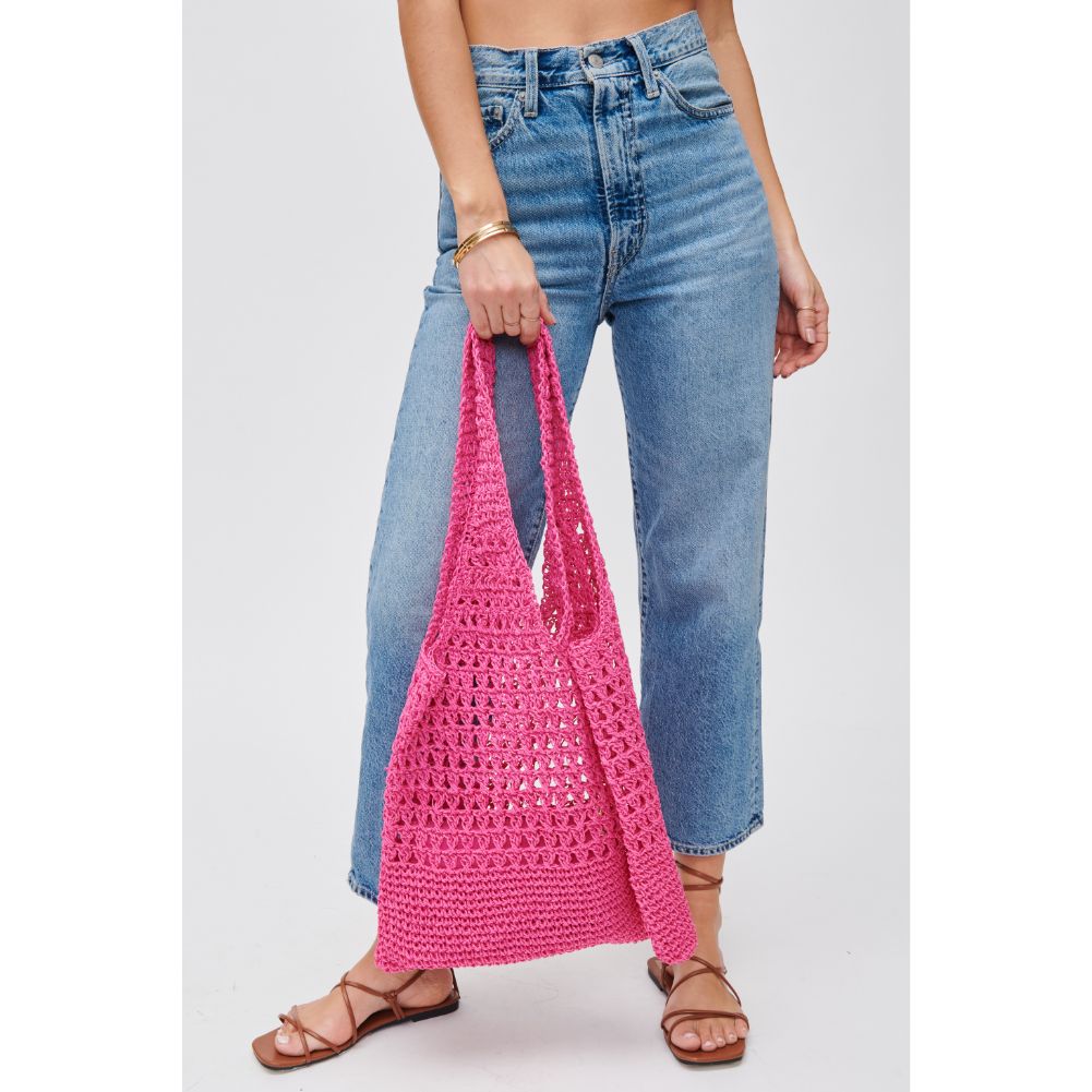 Woman wearing Fuchsia Urban Expressions Topanga Tote 840611107459 View 2 | Fuchsia