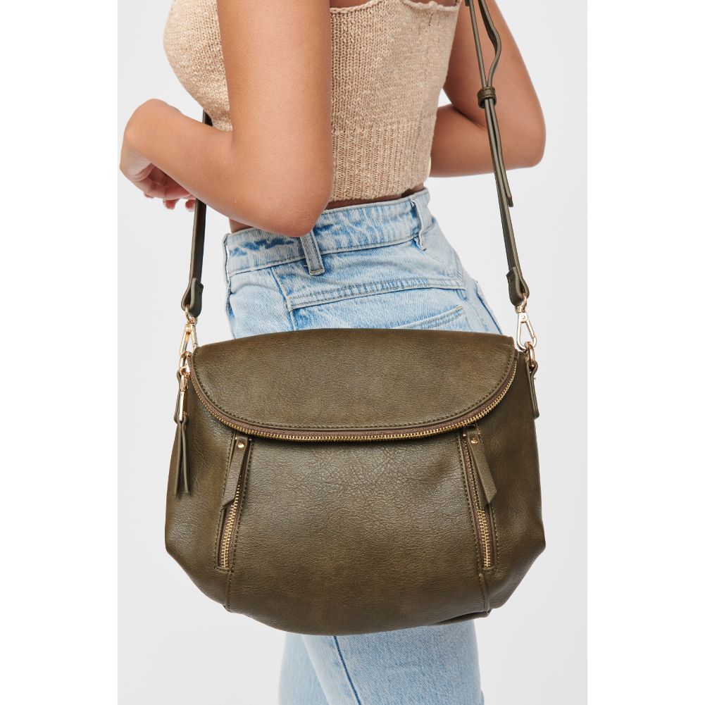 Woman wearing Olive Urban Expressions Brigitte Messenger 840611185167 View 2 | Olive