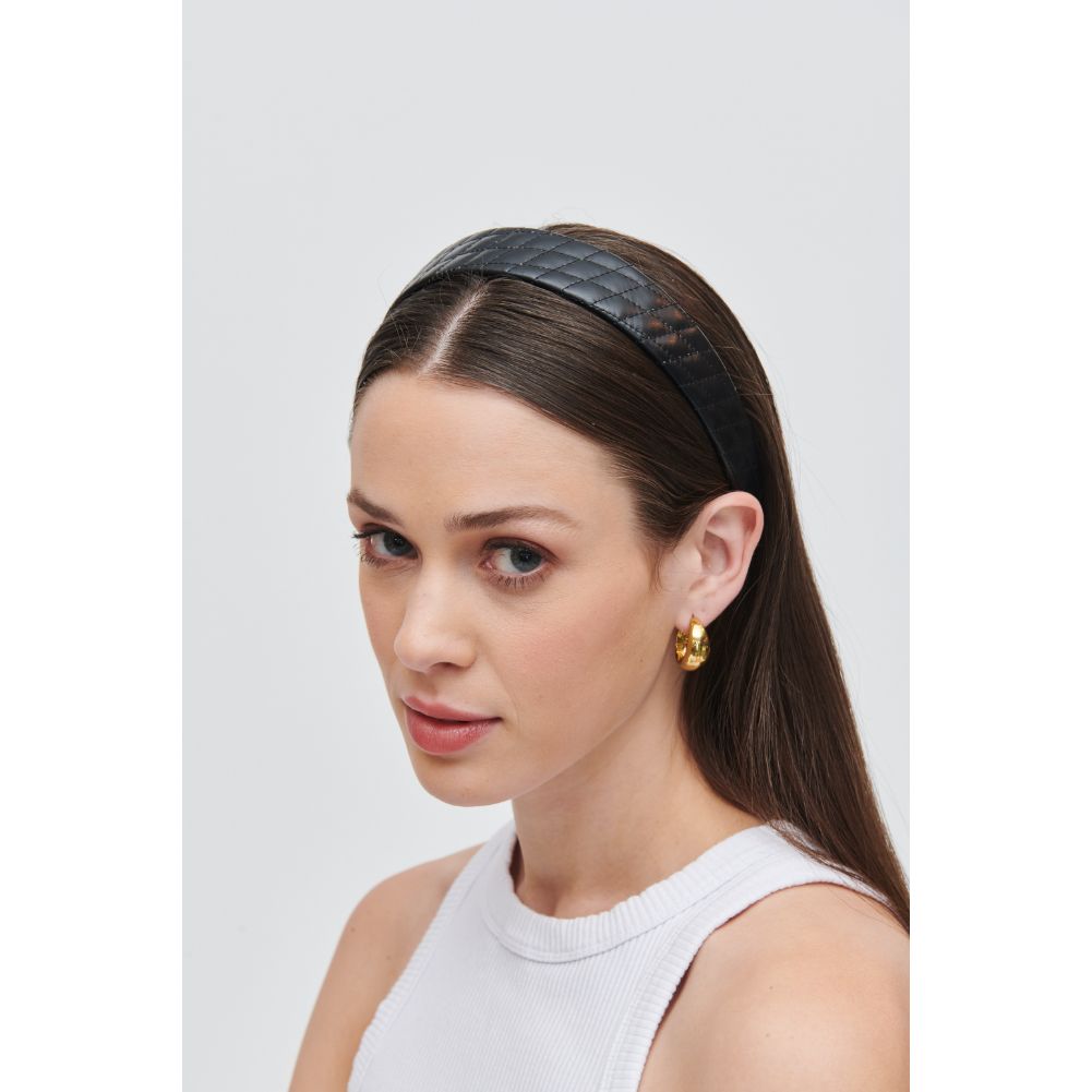 Woman wearing Black Urban Expressions Quilted Vegan Leather Headband Headband 818209014182 View 1 | Black