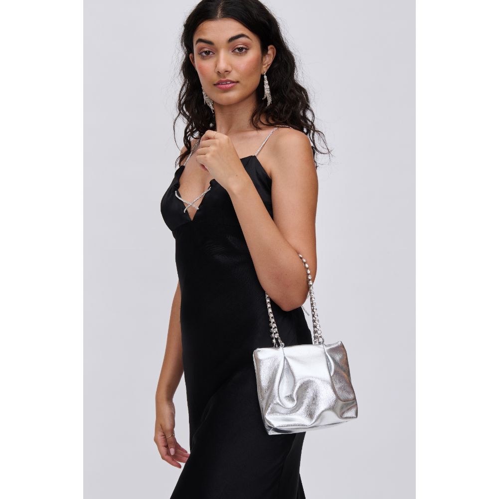 Woman wearing Silver Urban Expressions Marceline Evening Bag 840611116147 View 1 | Silver