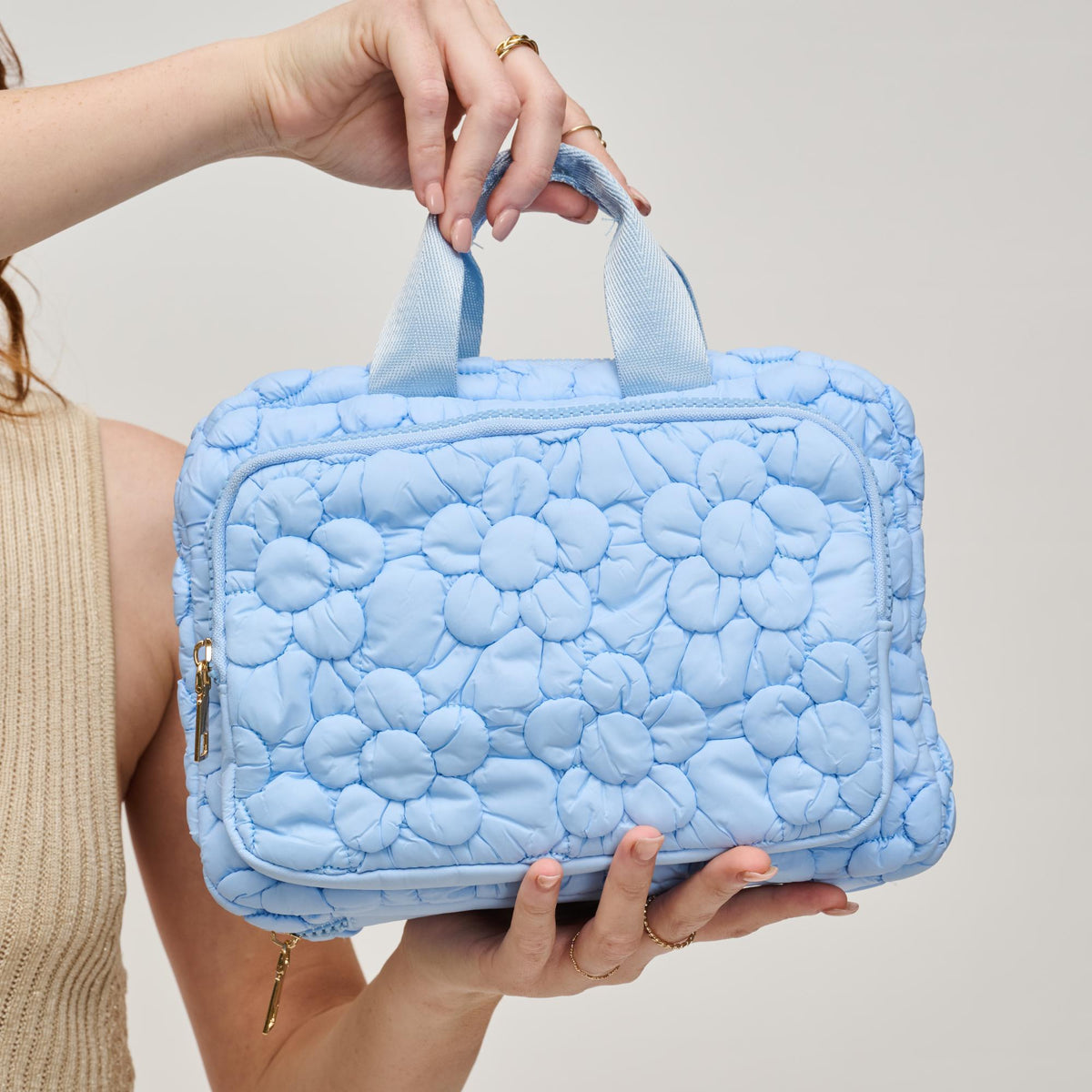 Woman wearing Sky Blue Urban Expressions Petal Plush - Nylon Travel Organizer 840611195197 View 1 | Sky Blue