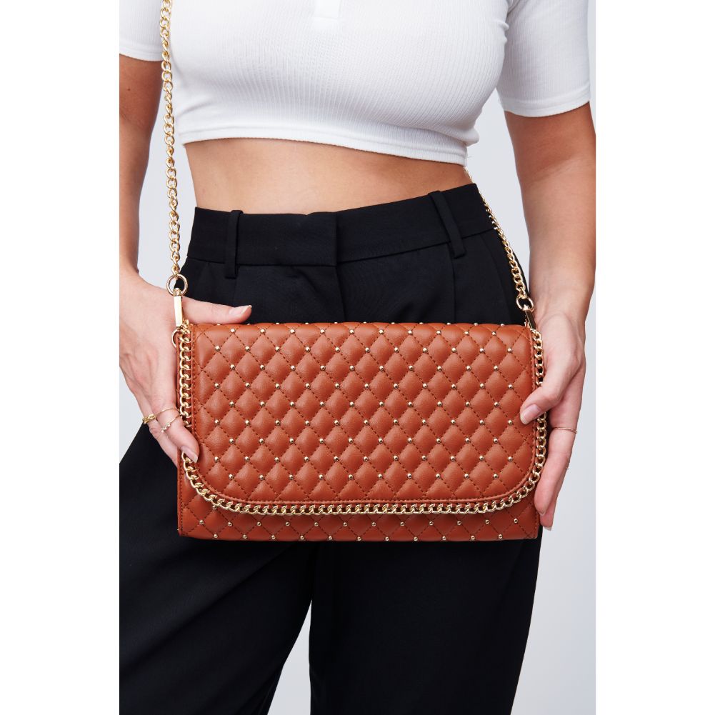 Woman wearing Tan Urban Expressions Viola Clutch 818209011020 View 1 | Tan