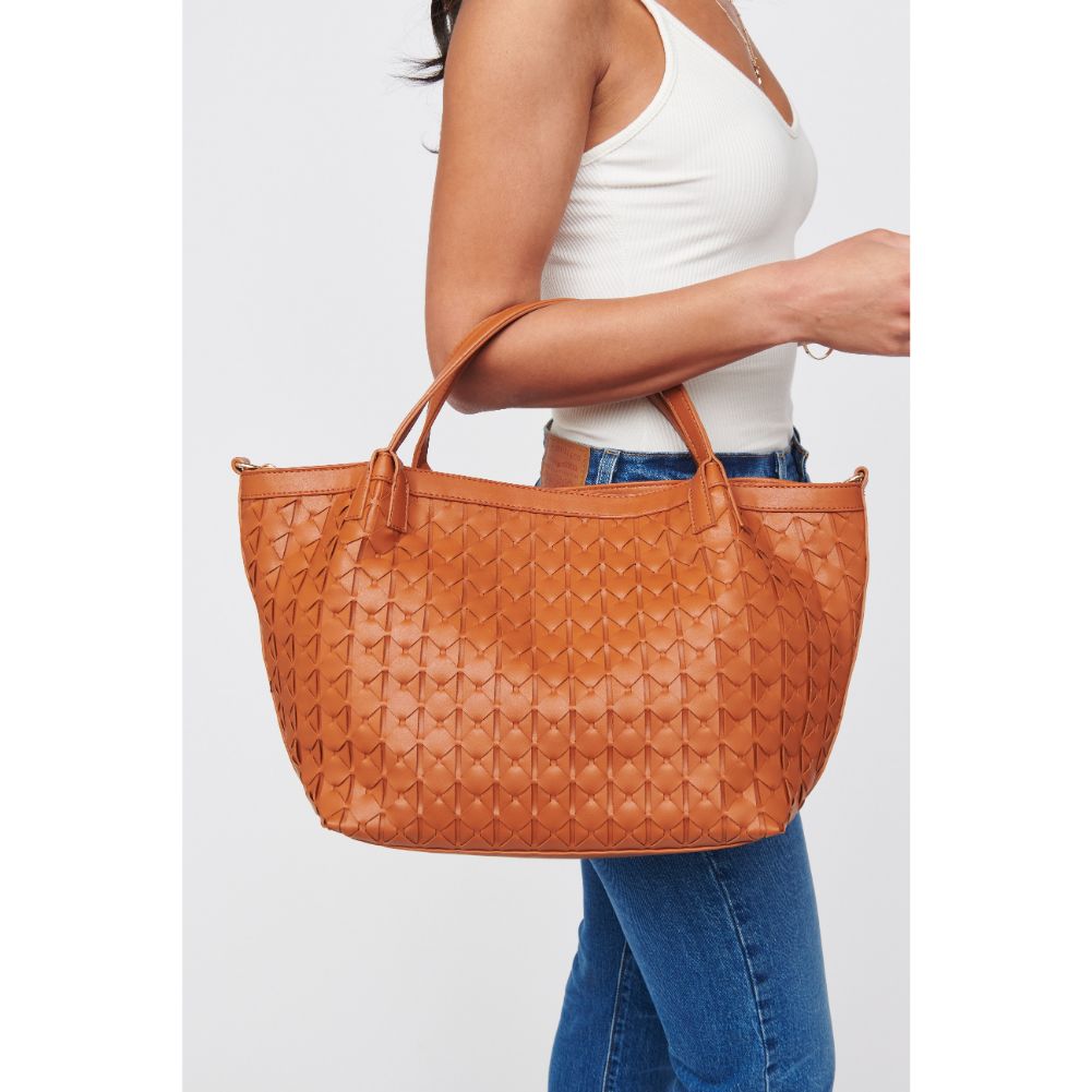 Woman wearing Tan Urban Expressions Ivanna Tote 840611100047 View 1 | Tan