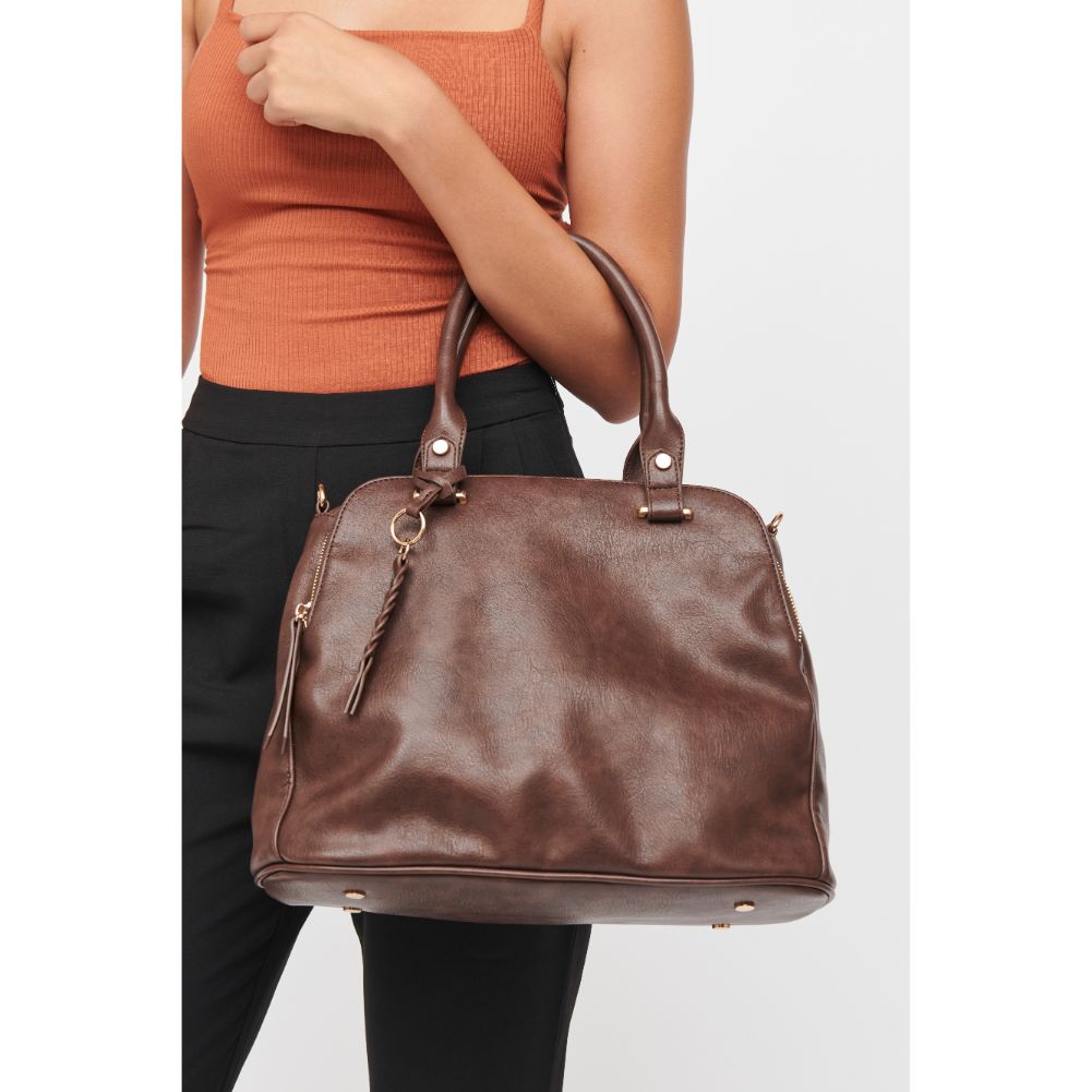 Woman wearing Espresso Urban Expressions Noreen Satchel 840611185341 View 1 | Espresso