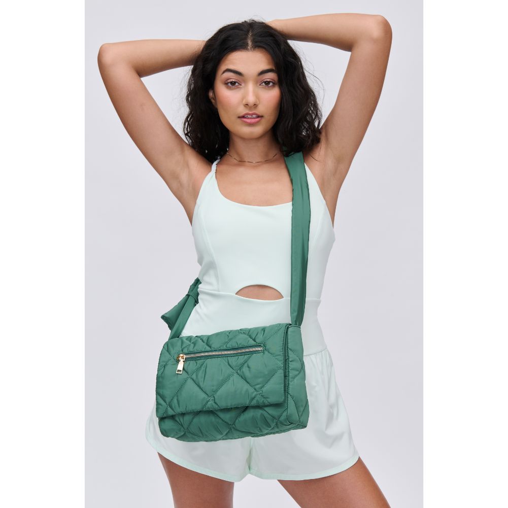 Woman wearing Sage Urban Expressions Carson - Quilted Nylon Crossbody 840611114501 View 1 | Sage