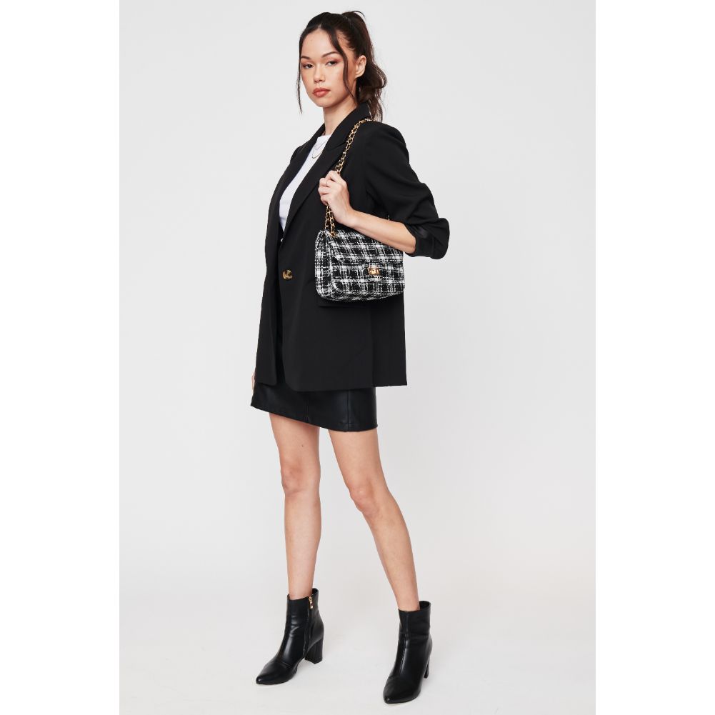 Woman wearing Black White Urban Expressions Alexina Crossbody 840611103116 View 3 | Black White