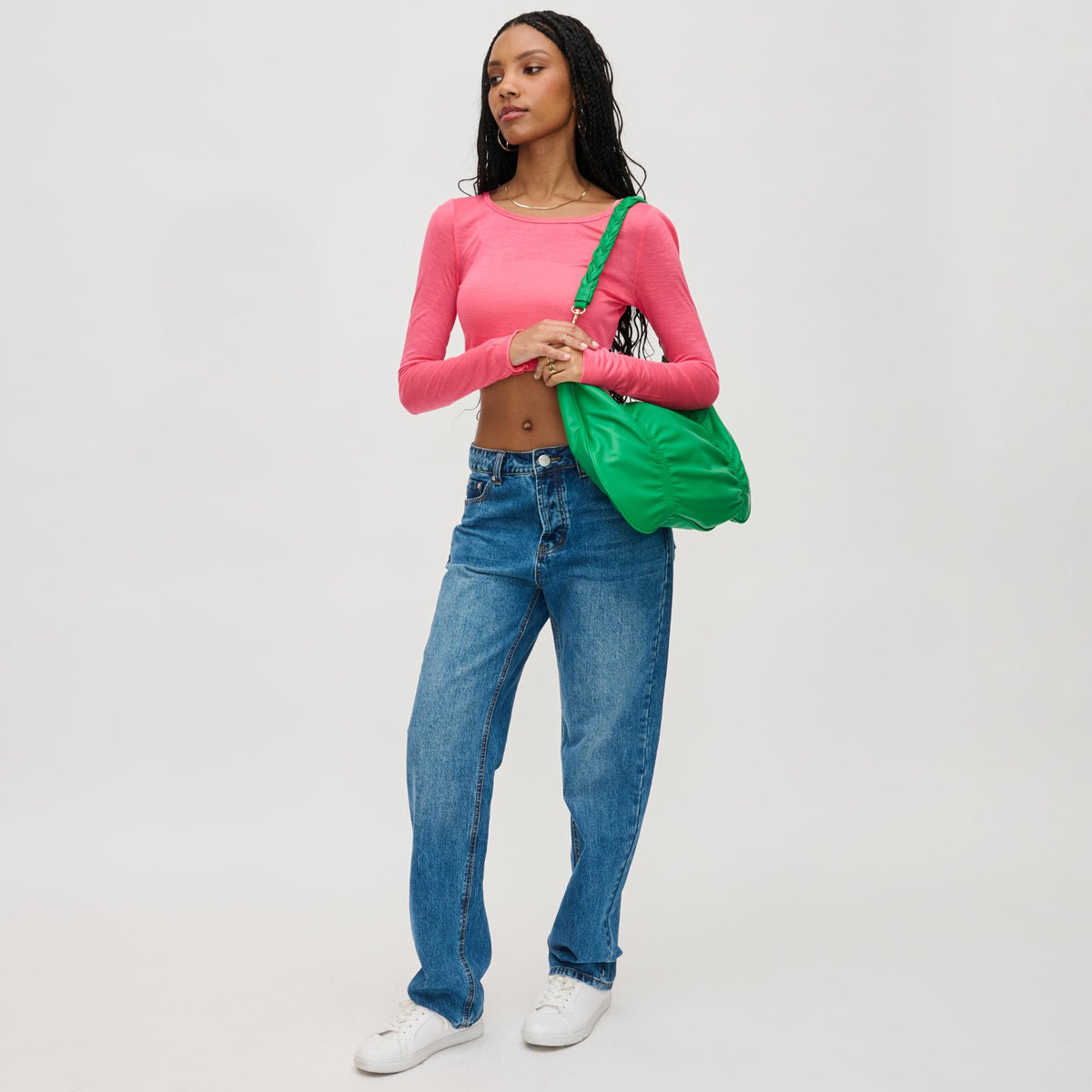 Woman wearing Kelly Green Urban Expressions Amber Hobo 840611130440 View 3 | Kelly Green