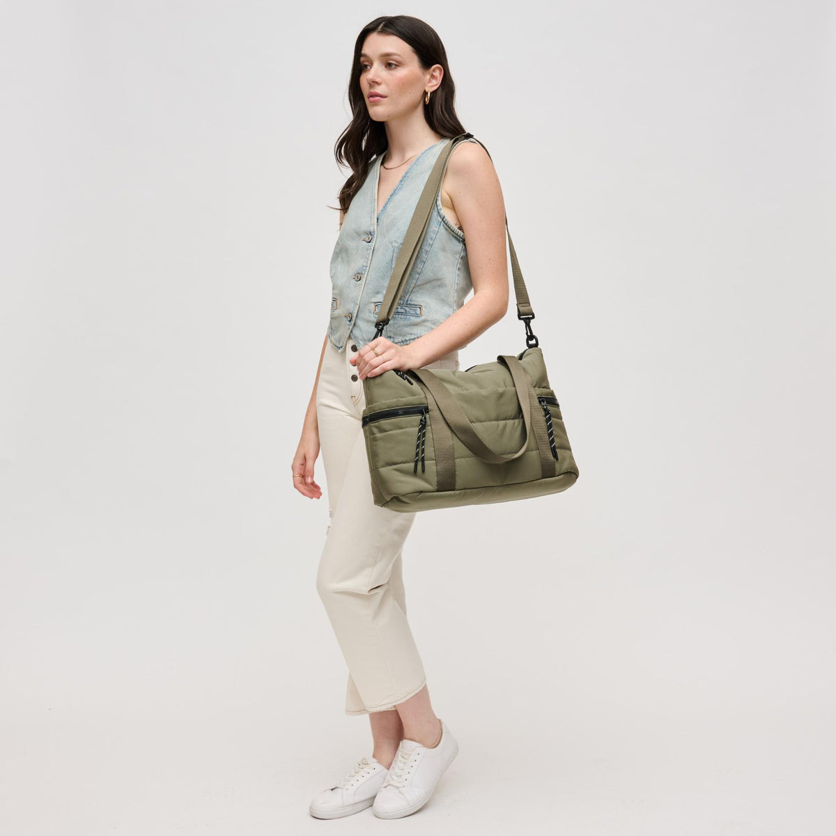 Woman wearing Dark Sage Urban Expressions Jessi Tote 840611140340 View 3 | Dark Sage