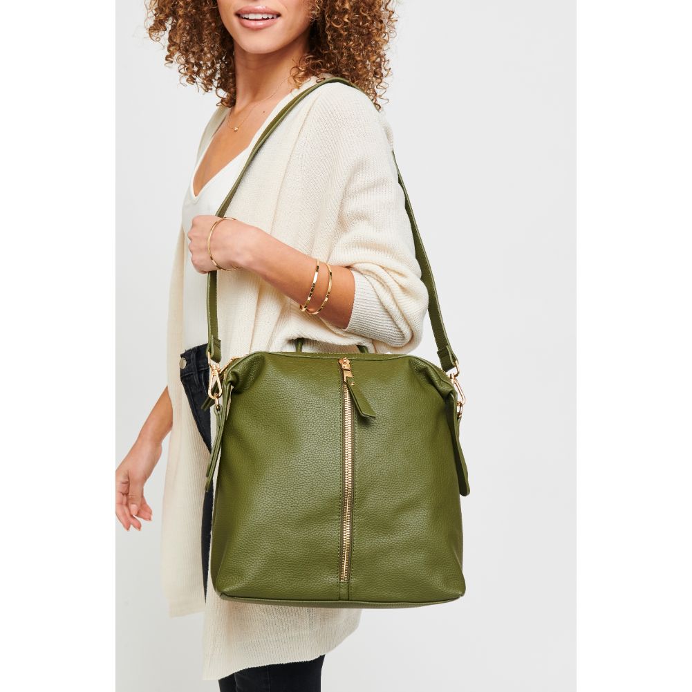 Woman wearing Olive Urban Expressions Kenzie Backpack 840611133588 View 4 | Olive