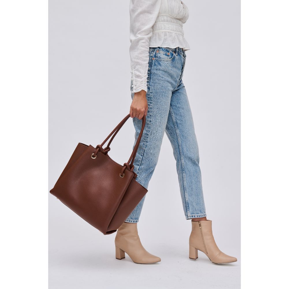 Woman wearing Chocolate Urban Expressions Brielle Tote 840611115140 View 3 | Chocolate