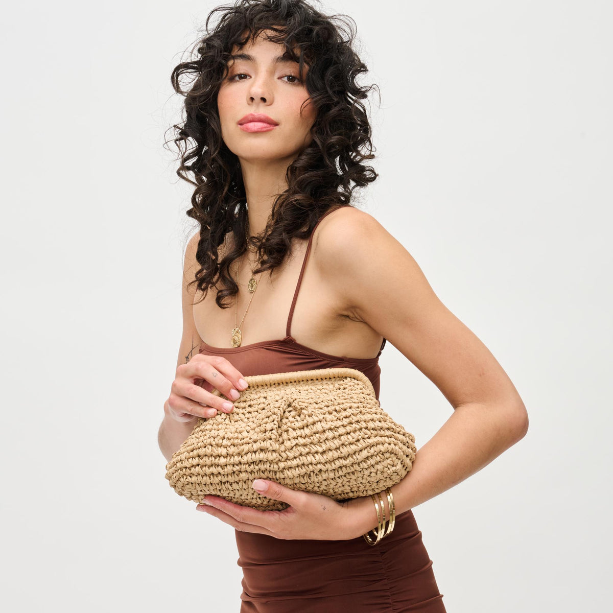 Woman wearing Natural Urban Expressions Sage Clutch 840611192226 View 2 | Natural