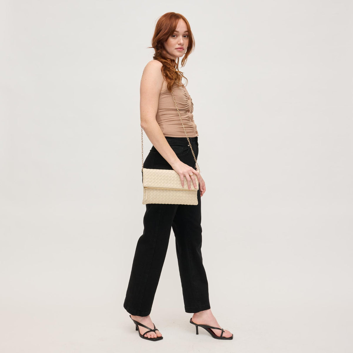 Woman wearing Oatmilk Urban Expressions Grace Clutch 840611145017 View 3 | Oatmilk