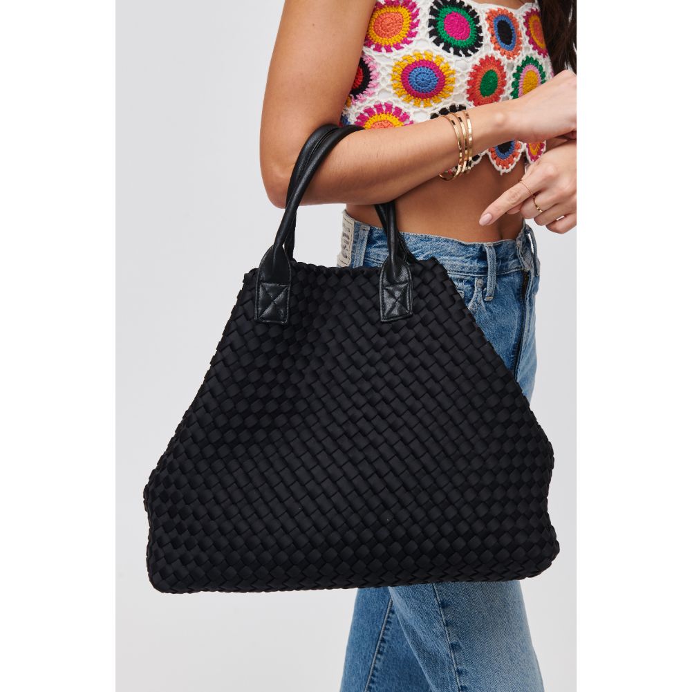Woman wearing Black Urban Expressions Ithaca - Woven Neoprene Tote 840611107855 View 4 | Black