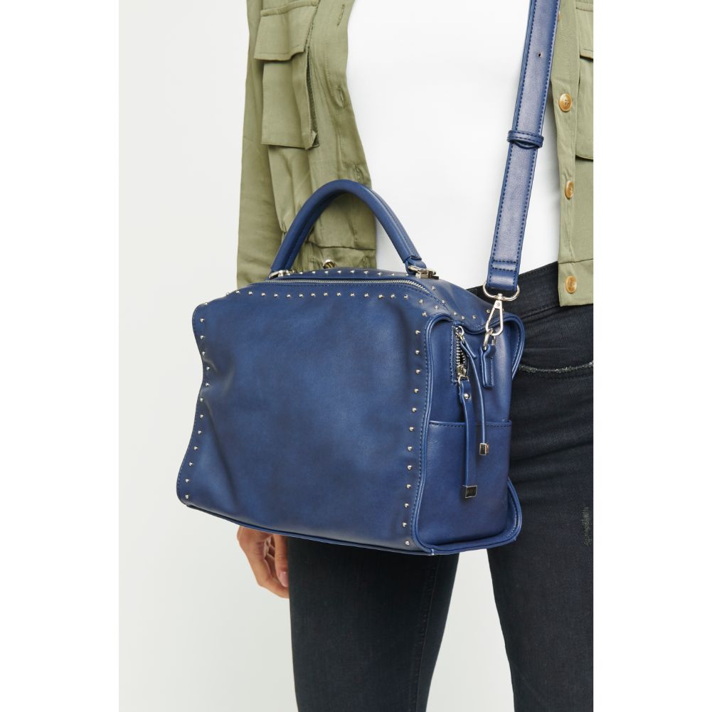Woman wearing Navy Urban Expressions Madden Satchel 840611153746 View 1 | Navy