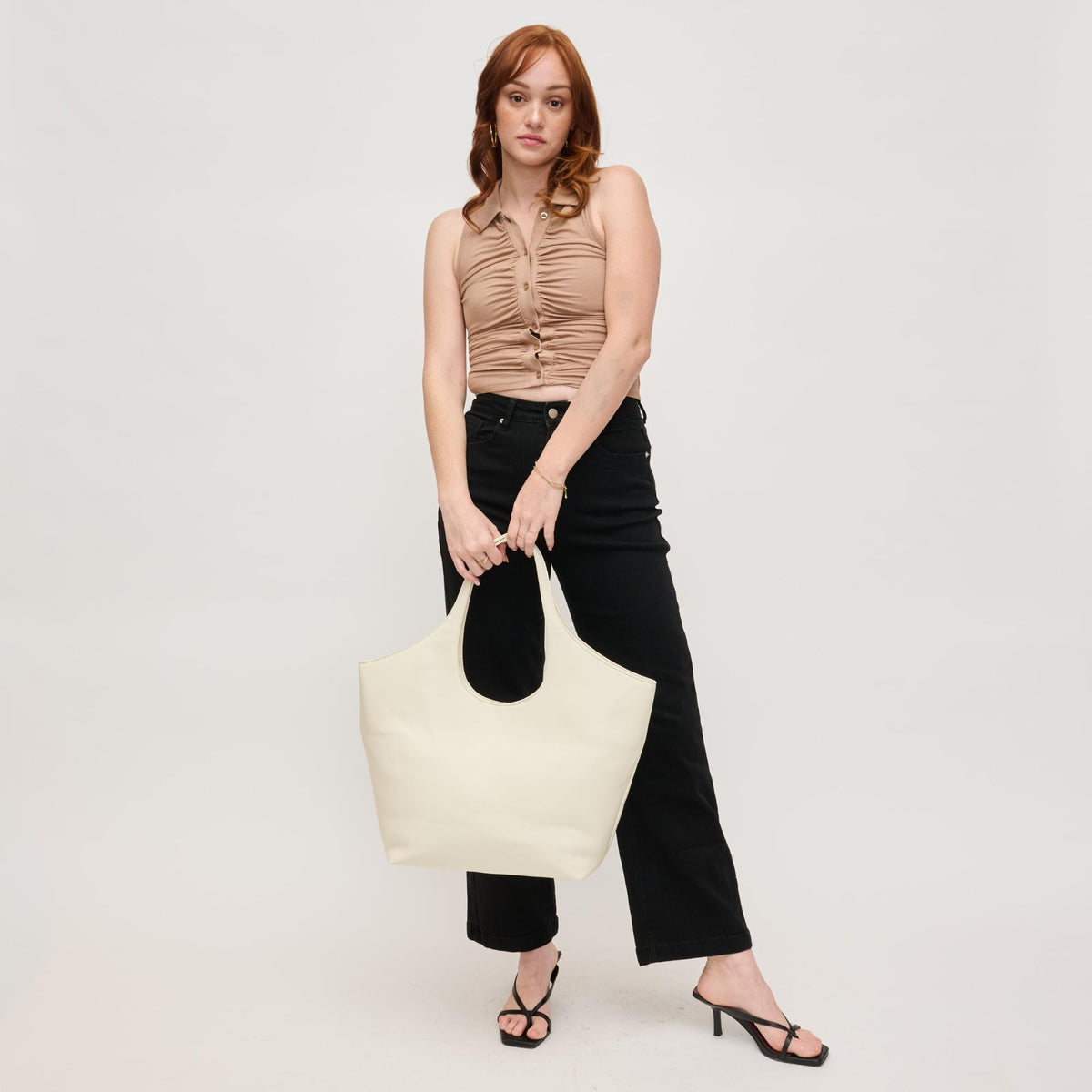 Woman wearing Ivory Urban Expressions Luna Tote 840611161505 View 2 | Ivory