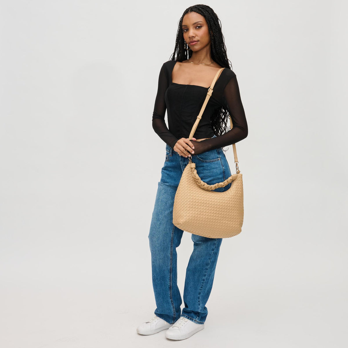 Woman wearing Natural Urban Expressions Sabrina Hobo 840611126191 View 4 | Natural