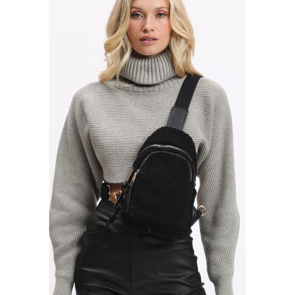 Woman wearing Black Urban Expressions Ace - Sherpa Sling Backpack 840611120502 View 1 | Black