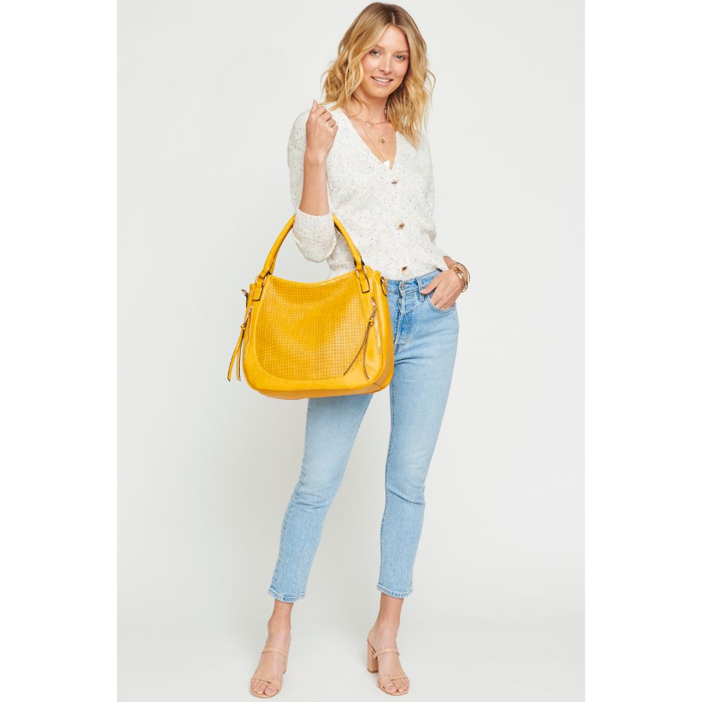 Woman wearing Mustard Urban Expressions Angelica Hobo 840611173720 View 2 | Mustard