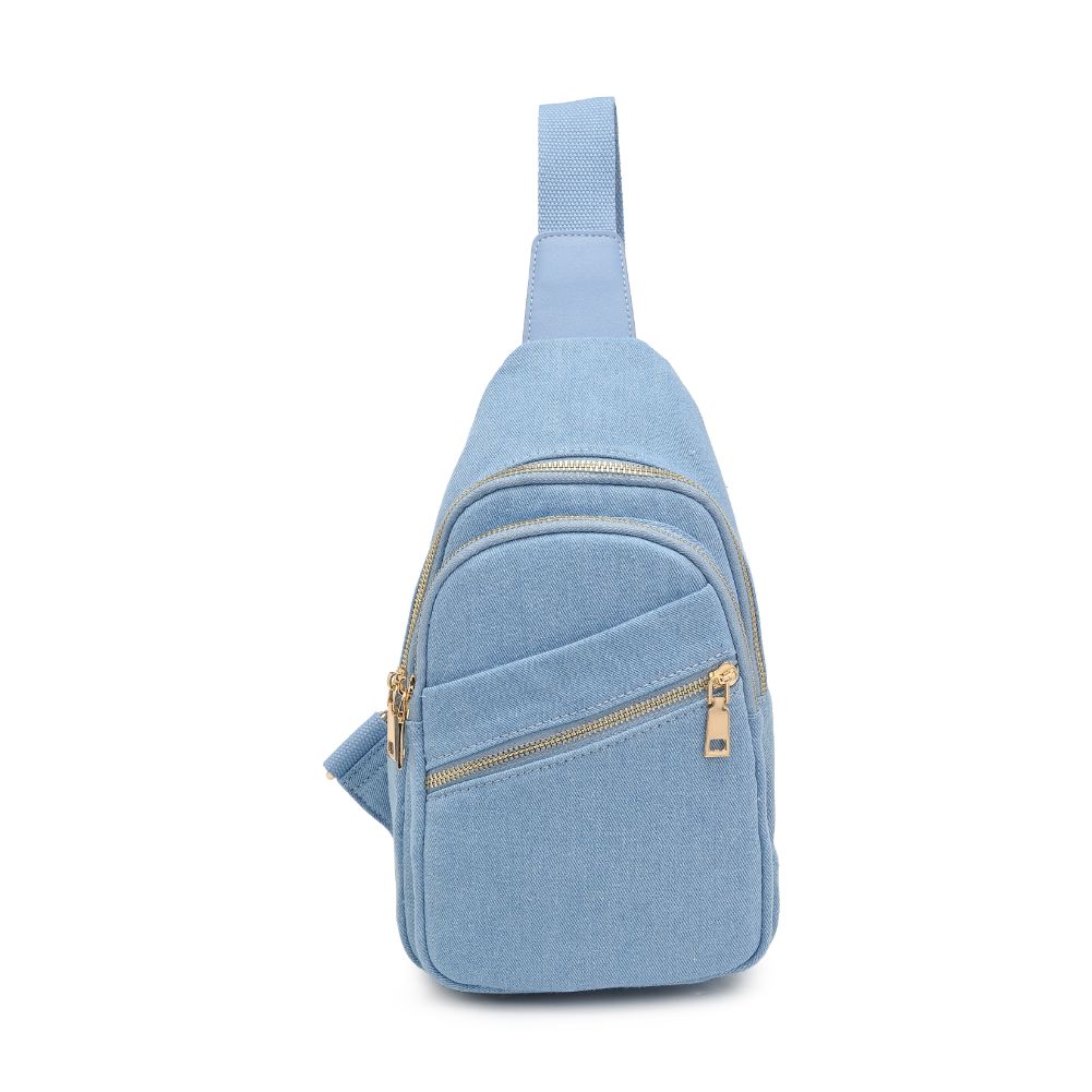 Product Image of Urban Expressions Zephyr Denim Sling Backpack 840611106872 View 5 | Denim