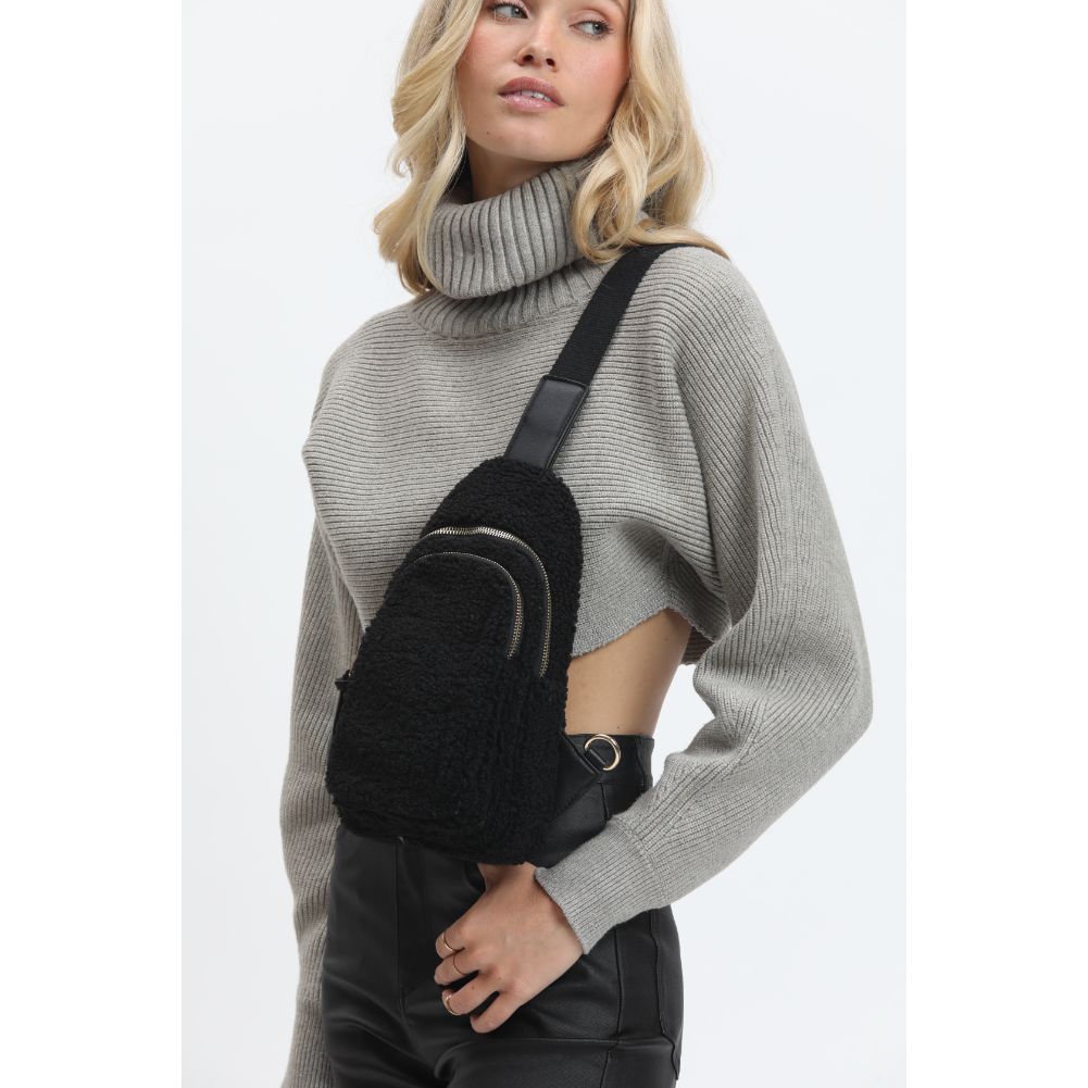 Woman wearing Black Urban Expressions Ace - Sherpa Sling Backpack 840611120502 View 2 | Black