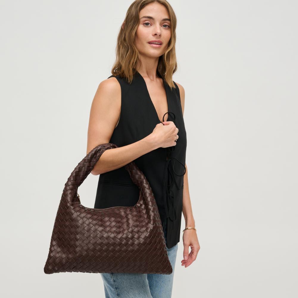 Woman wearing Espresso Urban Expressions Leah Hobo 840611126498 View 3 | Espresso