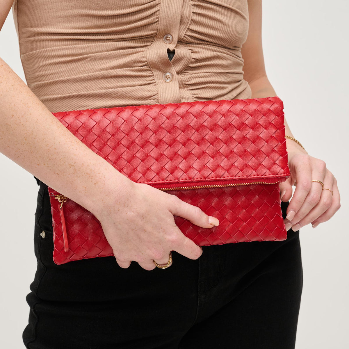 Woman wearing Red Urban Expressions Grace Clutch 840611145048 View 4 | Red