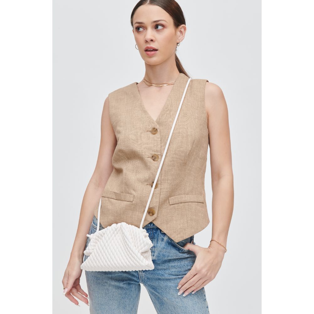 Woman wearing Oatmilk Urban Expressions Elise Crossbody 840611118363 View 2 | Oatmilk