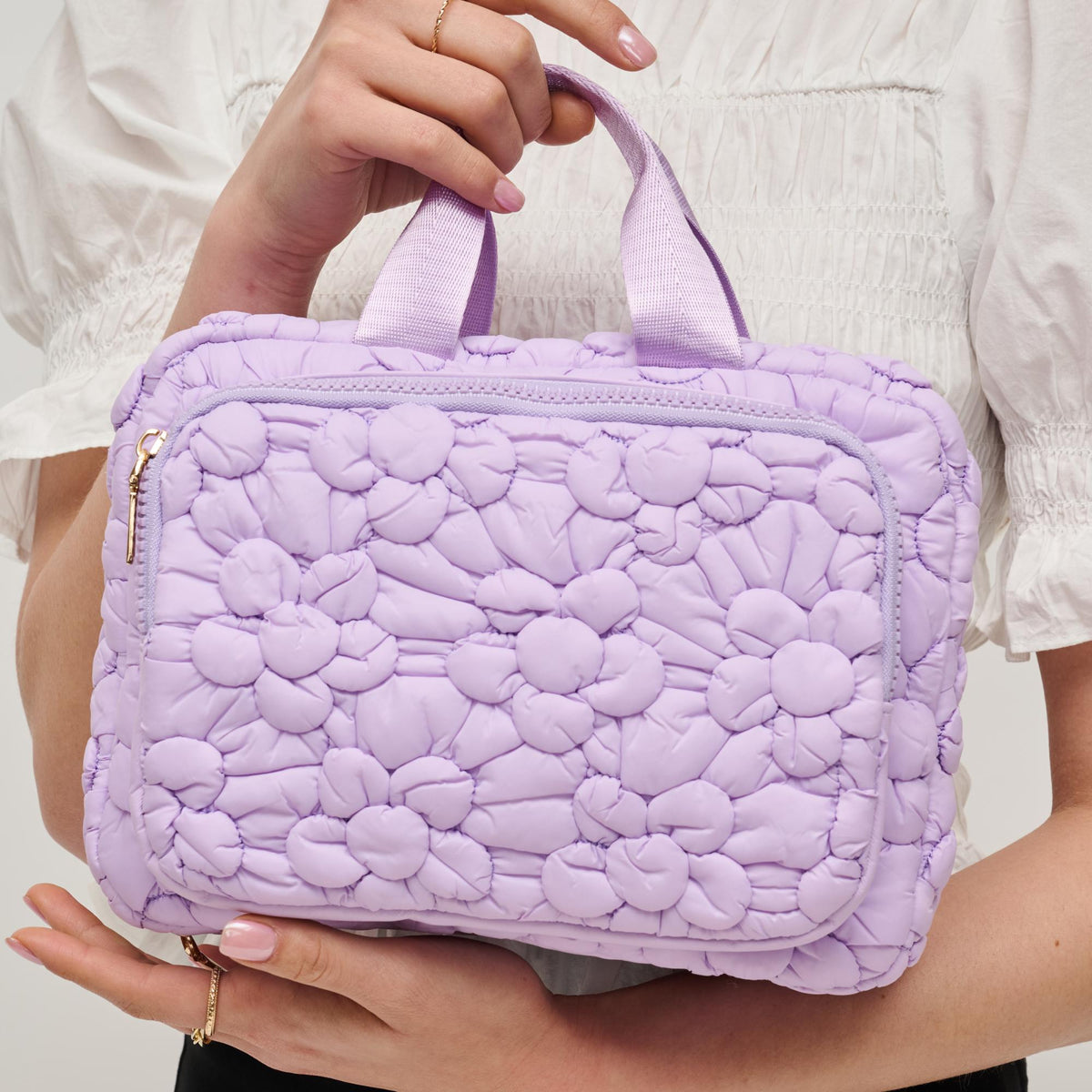 Woman wearing Lilac Urban Expressions Petal Plush - Nylon Travel Organizer 840611195159 View 1 | Lilac