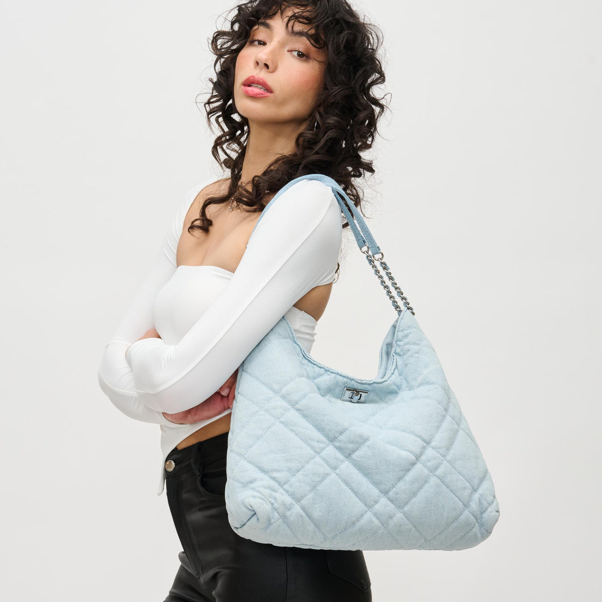 Woman wearing Denim Urban Expressions Katina Hobo 840611155849 View 1 | Denim