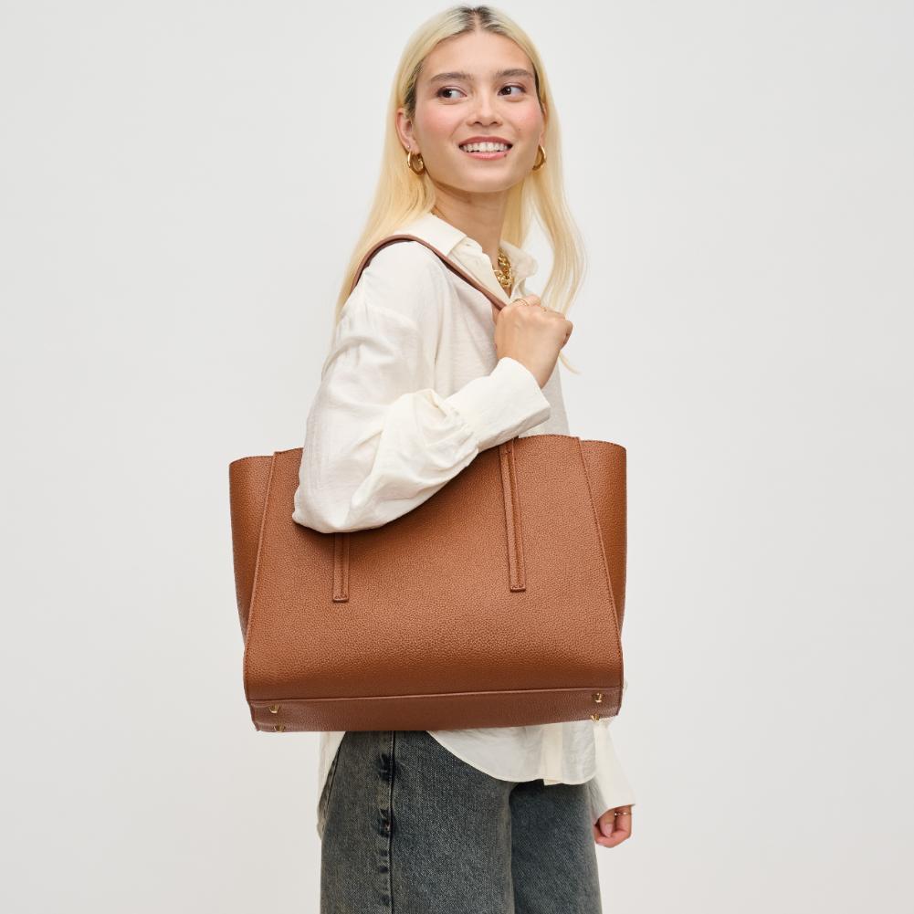 Woman wearing Tan Urban Expressions Gabby Tote 840611130792 View 2 | Tan