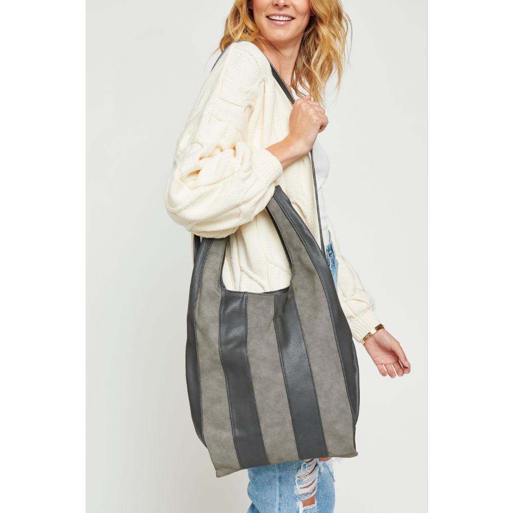 Woman wearing Grey Urban Expressions Rocco Hobo 840611157386 View 1 | Grey