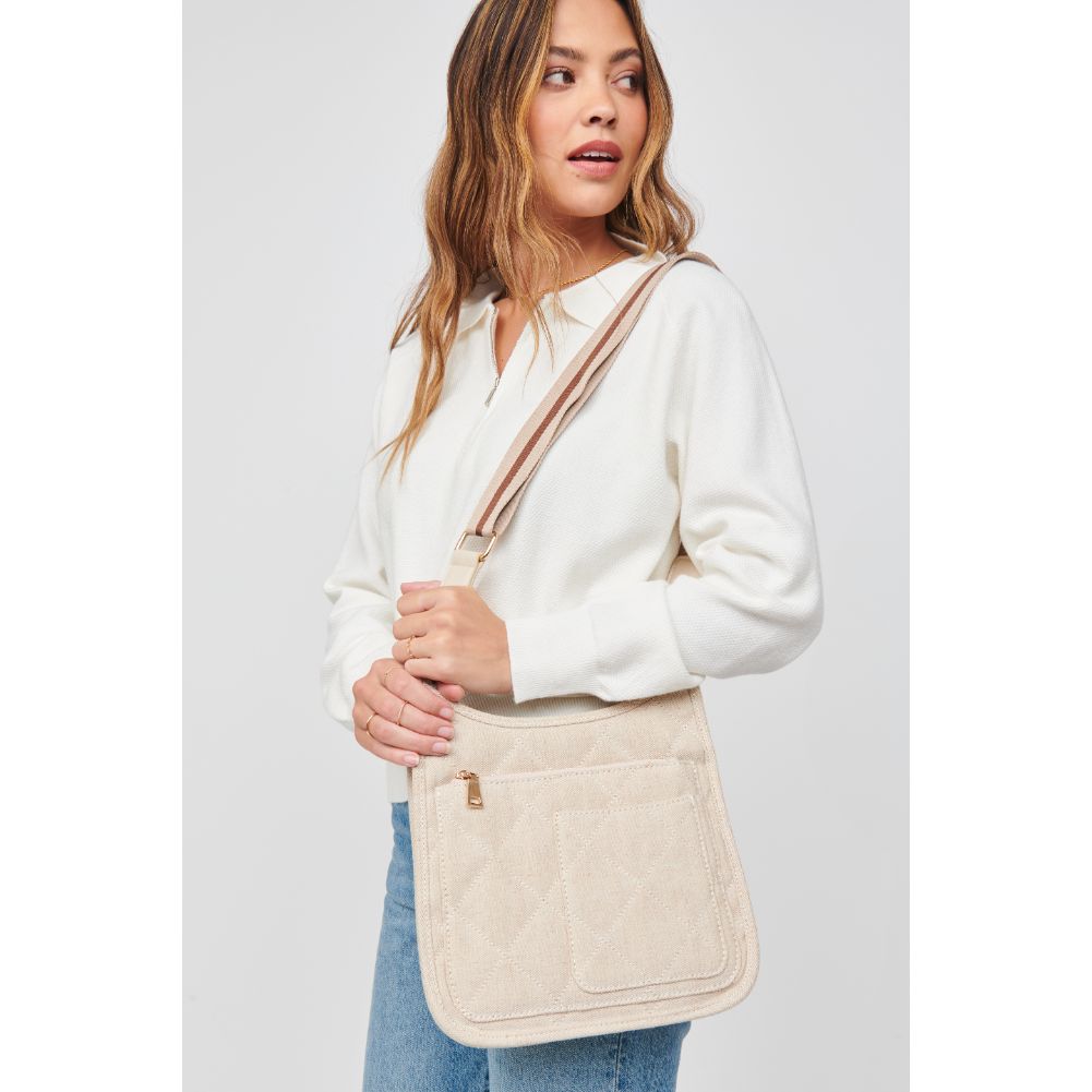 Woman wearing Oatmeal Urban Expressions Harlie Crossbody 840611102744-inactive View 1 | Oatmeal