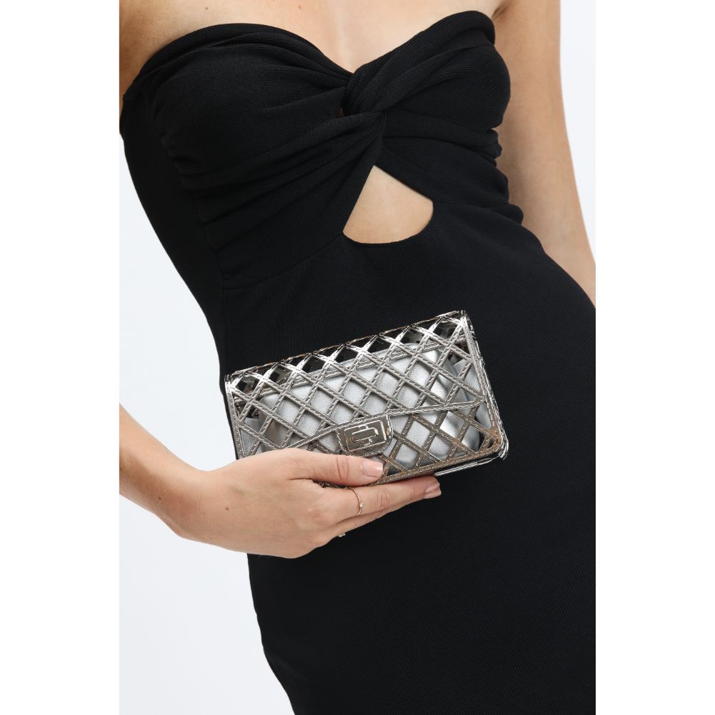 Woman wearing Silver Urban Expressions Georgina Evening Bag 840611116734 View 4 | Silver