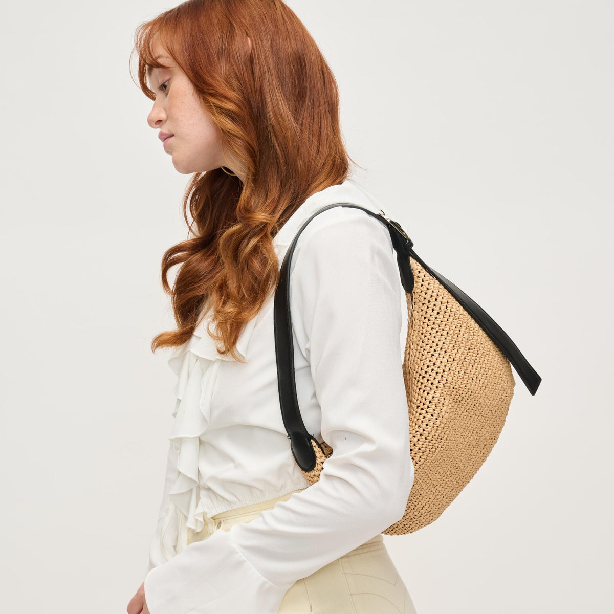 Woman wearing Natural Black Urban Expressions Katniss Shoulder Bag 840611156433 View 2 | Natural Black