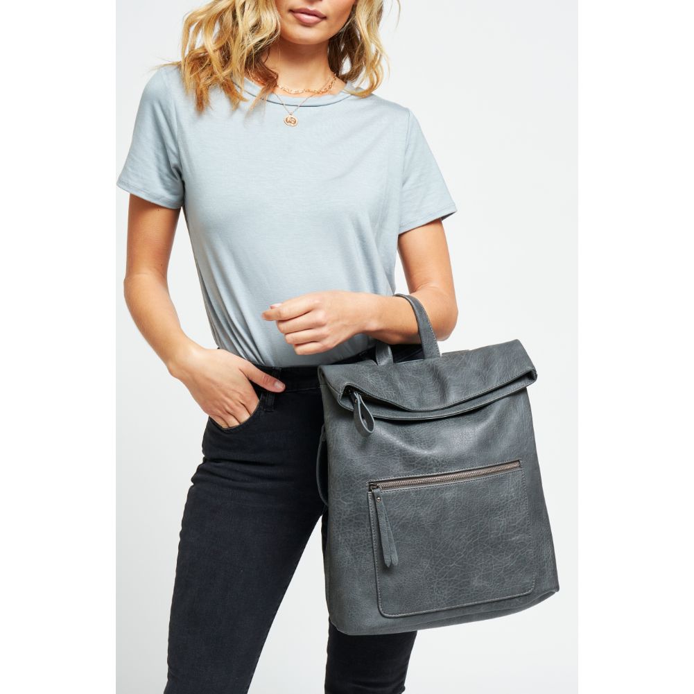 Woman wearing Slate Urban Expressions Lennon Backpack 840611134813 View 4 | Slate