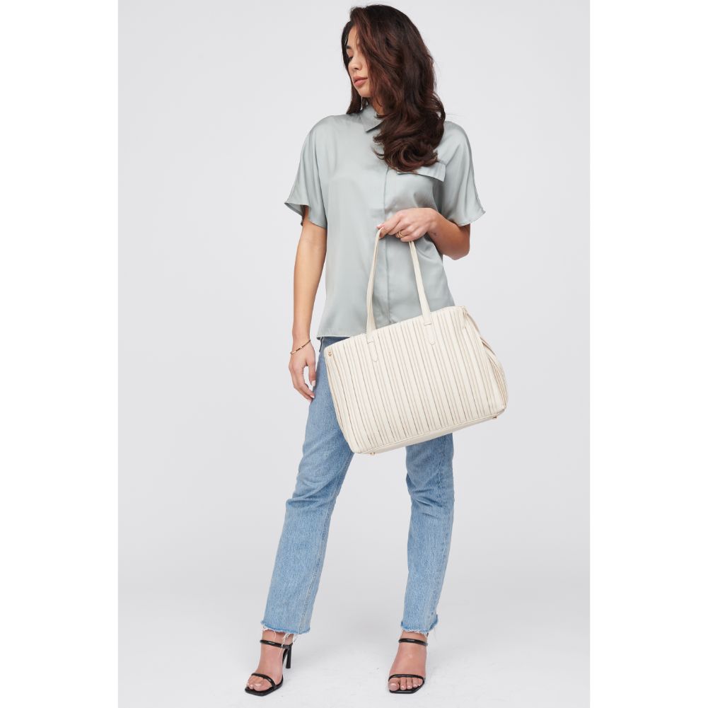 Woman wearing Oatmilk Urban Expressions Maura Tote 818209015974 View 3 | Oatmilk