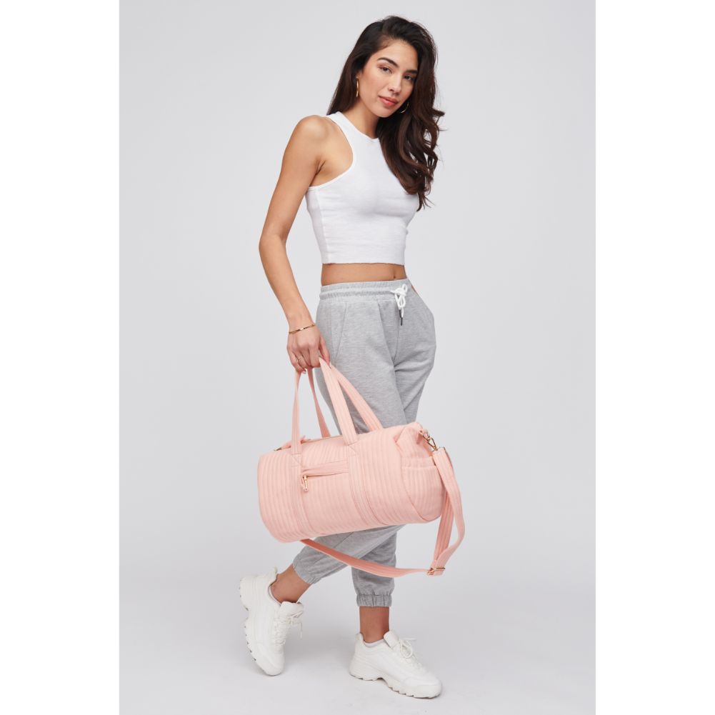 Woman wearing Rose Urban Expressions Terry Duffel 818209015981 View 3 | Rose