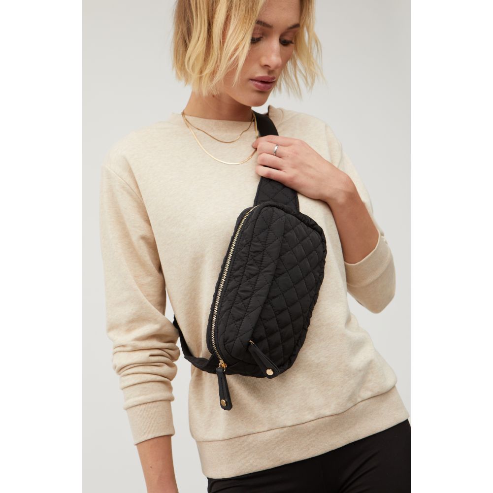 Woman wearing Black Urban Expressions Teo - Quilted Nylon Belt Bag 840611114747 View 1 | Black